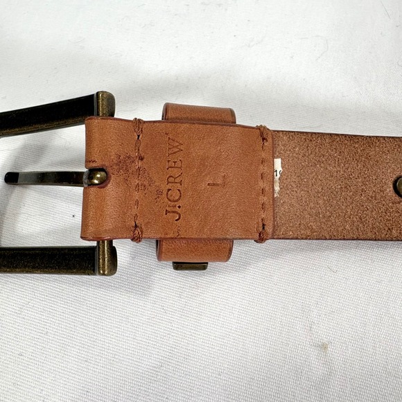 J. Crew Studded Jeweled Brown Leather Belt Brass Buckle Women Size L Glam Boho - Picture 3 of 7